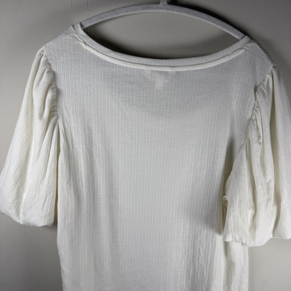 Lauren Conrad White XL Puff Sleeve Round Neck Blouse Boho Top Plus Size - Picture 6 of 8